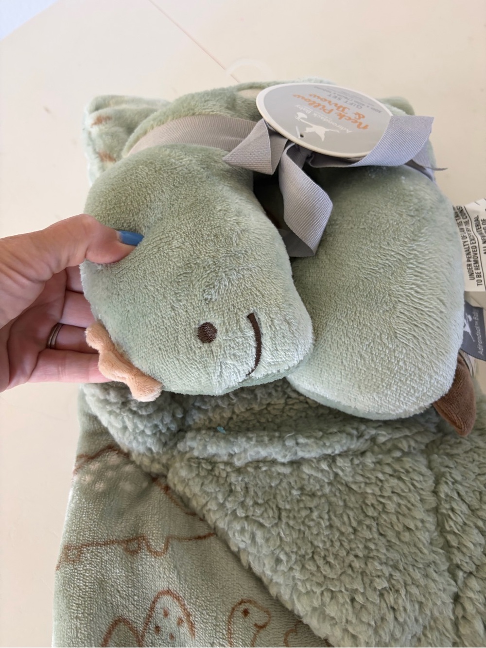 Adirondack Baby By Berkshire Neck Pillow & Throw Blanket Green Dinosaur Gift Set - Picture 2 of 8
